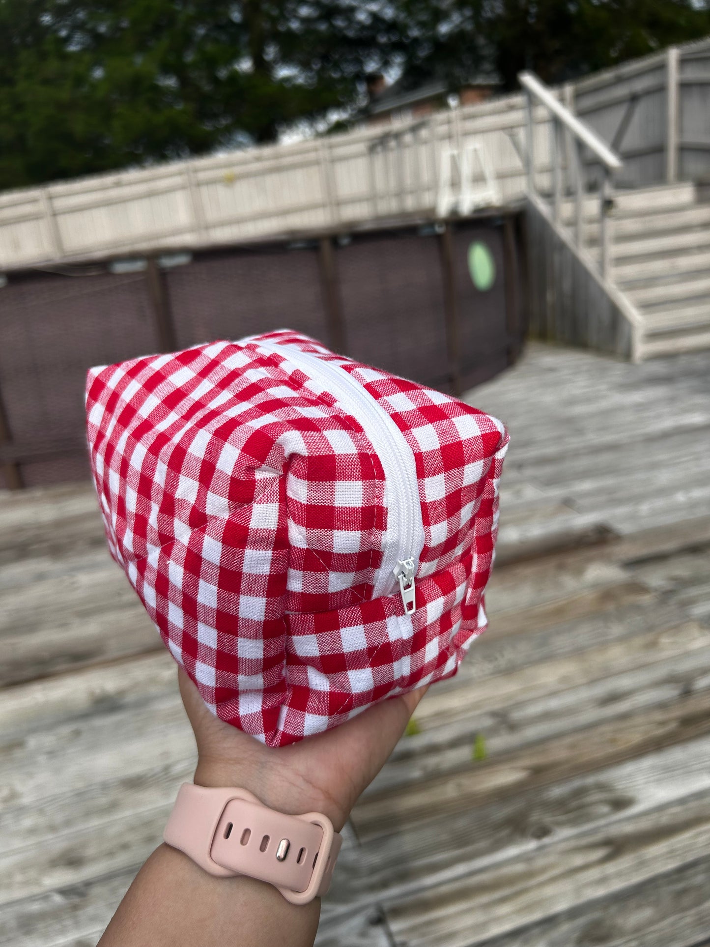 Plaid Quilted Makeup Bag