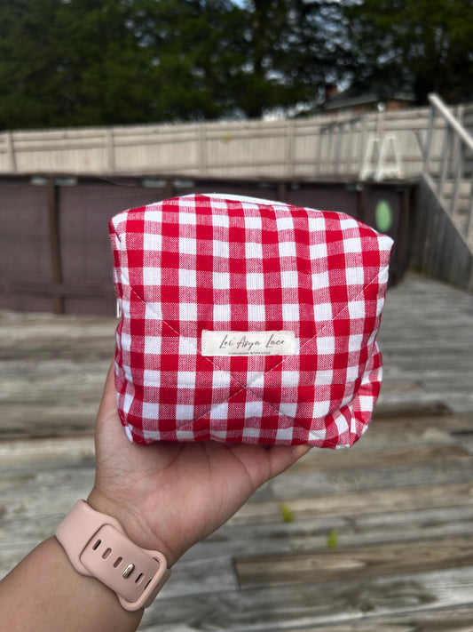 Plaid Quilted Makeup Bag